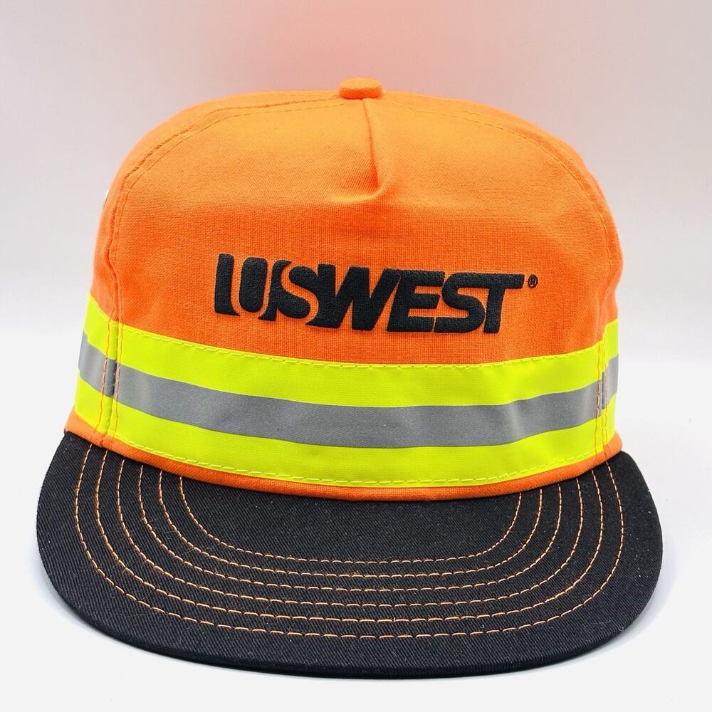 Vtg US West Phone Company SnapBack Trucker Hat Reflective Advertising Flocked